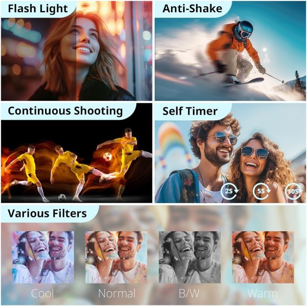 4K Digital Camera for Photography Autofocus, 2024 Latest 48MP Vlogging Camera for YouTube with SD Card, 2 Batteries, 3" 180°Flip Screen Compact Travel Camera for Teens with 16X Zoom, Anti-Shake,Black - Image 4