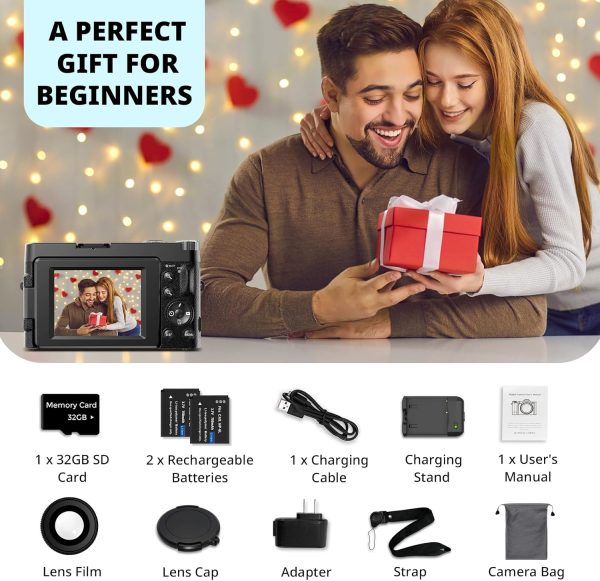 4K Digital Camera for Photography Autofocus, 2024 Latest 48MP Vlogging Camera for YouTube with SD Card, 2 Batteries, 3" 180°Flip Screen Compact Travel Camera for Teens with 16X Zoom, Anti-Shake,Black - Image 7