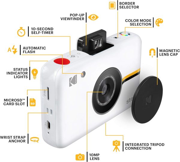 Step Camera Instant Camera with 10MP Image Sensor, ZINK Zero Ink Technology, Classic Viewfinder, Selfie Mode, Auto Timer, Built-in Flash & 6 Picture Modes | White. - Image 5